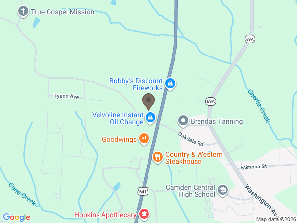Map showing location of Oakdale Funeral Home: Camden