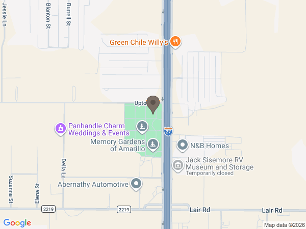 Map showing location of Memory Gardens Cemetery