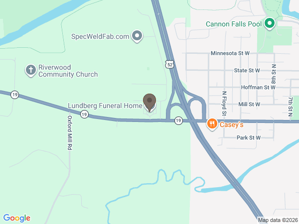 Map showing location of Lundberg Funeral Home