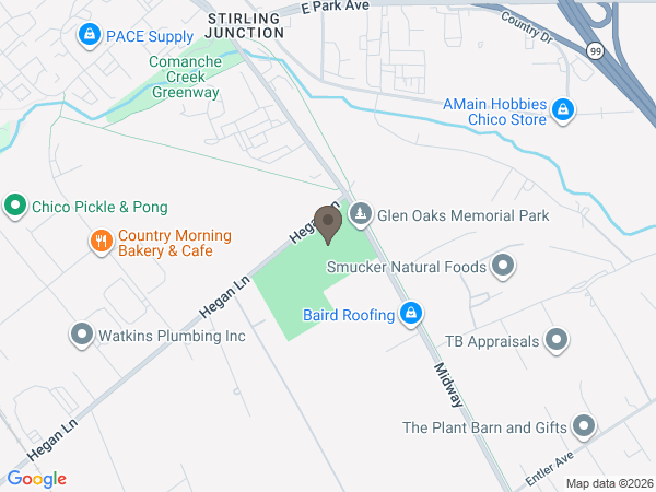 Map showing location of Glen Oaks Memorial Park