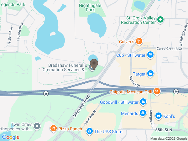 Map showing location of Bradshaw Funeral: Stillwater
