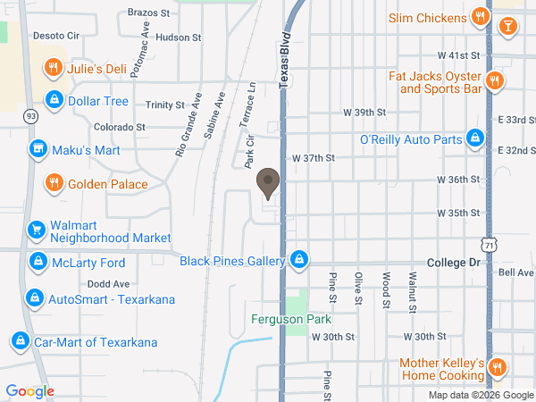 Map showing location of Texarkana Funeral Home