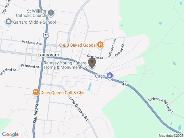 Map showing location of Ramsey Young Funeral Home