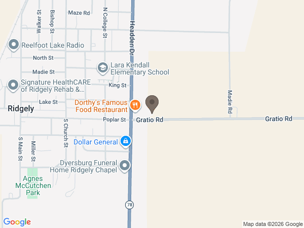 Map showing location of Curry funeral Home: Ridgely