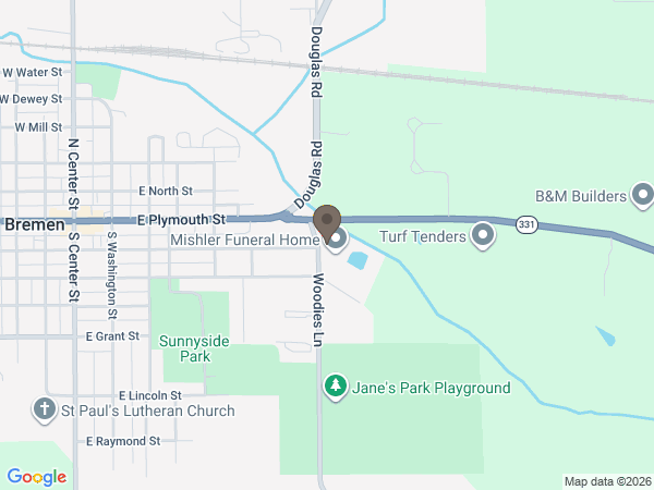 Map showing location of Mishler Funeral Homes
