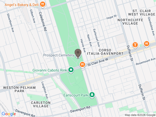 Map showing location of Prospect Cemetery
