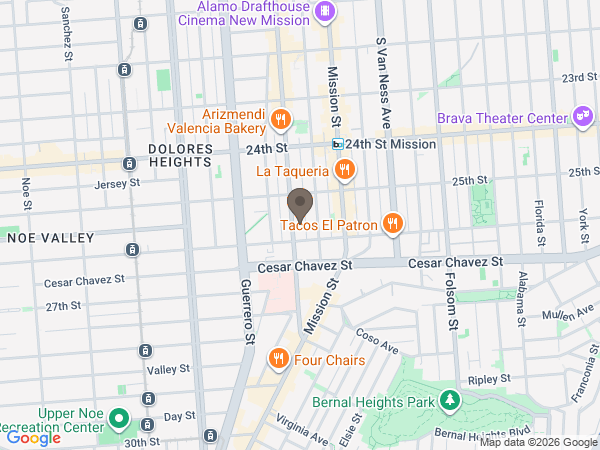 Map showing location of Driscoll's Valencia Street Serra Mortuary