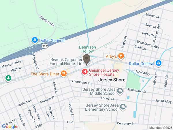 Map showing location of Rearick-Carpenter Funeral Home