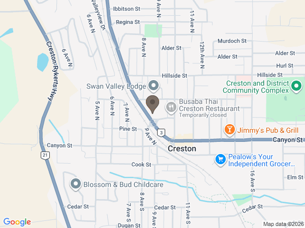 Map showing location of Creston Valley Funeral Services