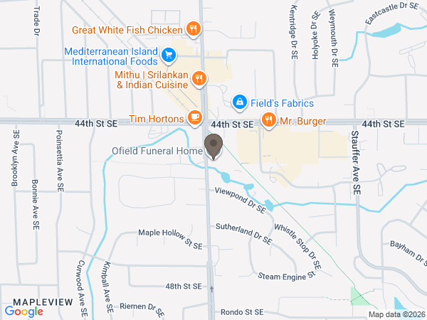 Map showing location of Ofield Funeral Home