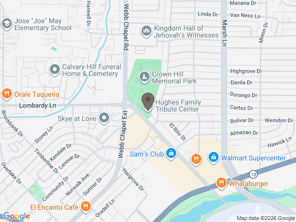 Map showing location of Hughes Family Tribute Center