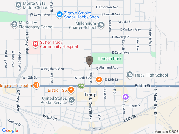 Map showing location of Tracy Memorial Chapel
