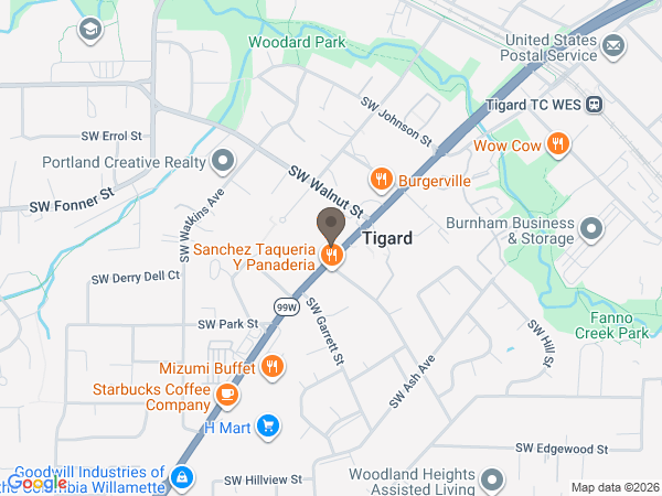 Map showing location of Crown Cremation Services: Tigard