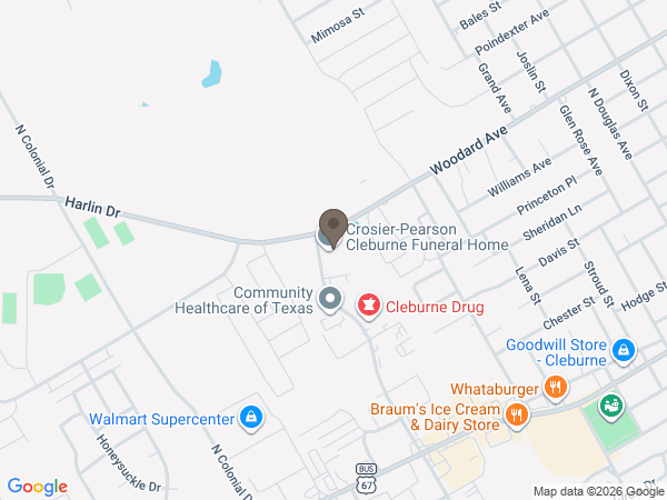 Map showing location of Crosier - Pearson Cleburne Funeral Home