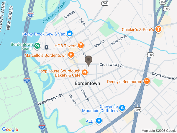 Map showing location of Bordentown Home for Funerals
