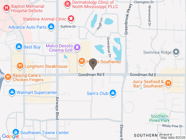 Map showing location of Twin Oaks Memorial Gardens and Funeral Home