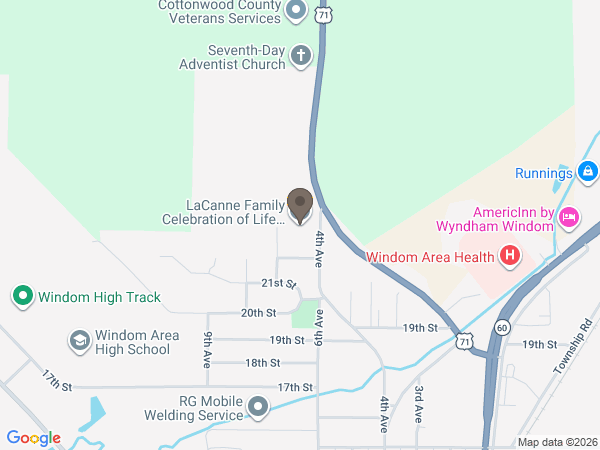 Map showing location of LaCanne Family Celebration of Life Center