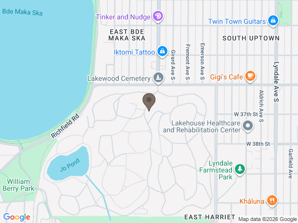 Map showing location of Lakewood Cemetery