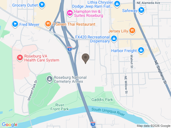 Map showing location of Roseburg Memorial Gardens