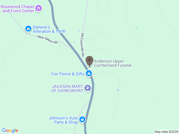 Map showing location of Anderson-Upper Cumberland Funeral Home