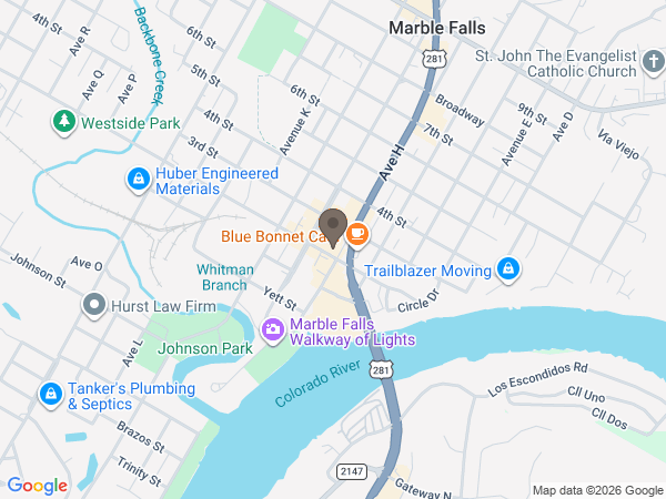 Map showing location of Highland Lakes Cremation Center