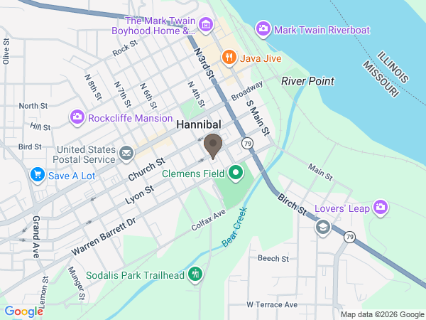 Map showing location of James J. O’Donnell Funeral Home: Hannibal