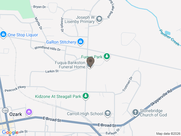 Map showing location of Fuqua-Bankston Funeral Home