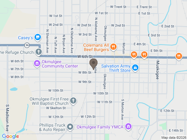 Map showing location of Schaudt Funeral Service: Okmulgee