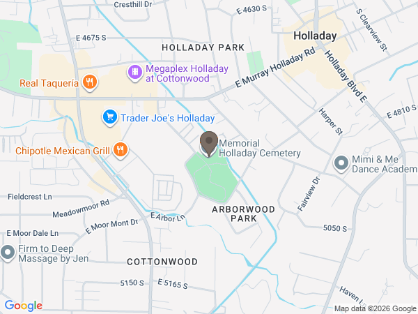 Map showing location of Memorial Utah: Memorial Holladay Cemetery