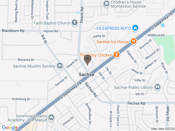 Map showing location of Charles W Smith and Sons Funeral Home: Sachse