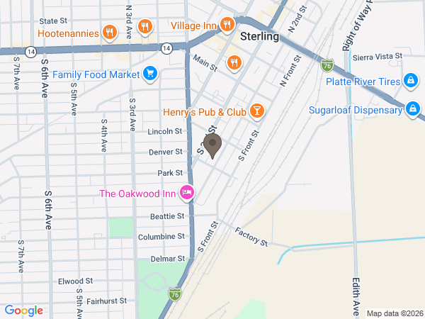 Map showing location of Tennant Funeral Home