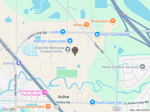 Map showing location of Charlotte Memorial Funeral Home, Cemetery, & Crematory