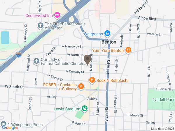 Map showing location of Smith Family Funeral Homes - Benton