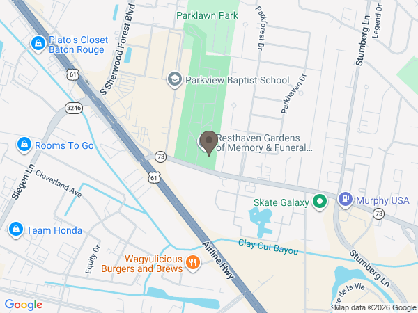 Map showing location of Resthaven Gardens of Memory & Funeral Home