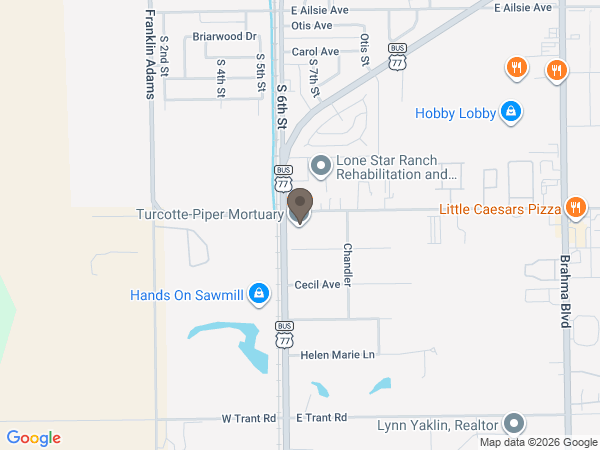 Map showing location of Turcotte Piper Mortuary