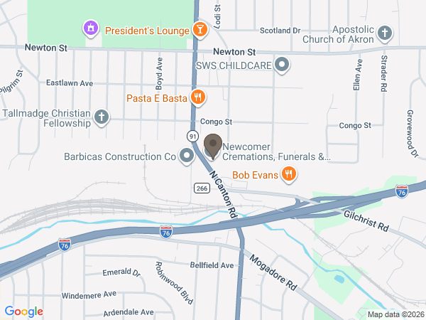 Map showing location of Newcomer: Akron