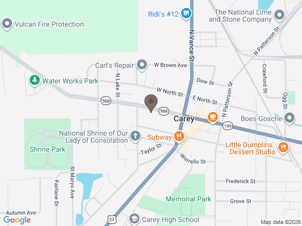 Map showing location of Snyder Funeral Homes: Stombaugh Batton Chapel