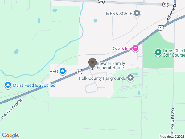 Map showing location of Bowser Family Funeral Home