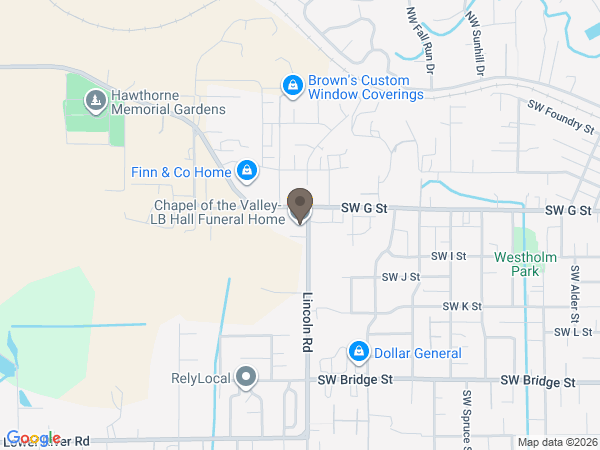 Map showing location of Chapel of the Valley-L.B. Hall Funeral Home