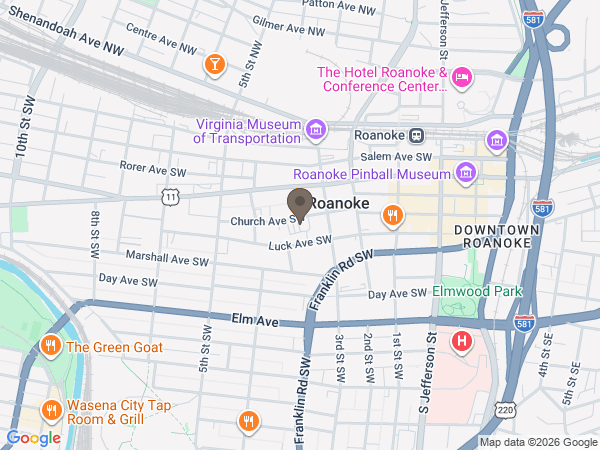 Map showing location of Oakey's Roanoke Chapel