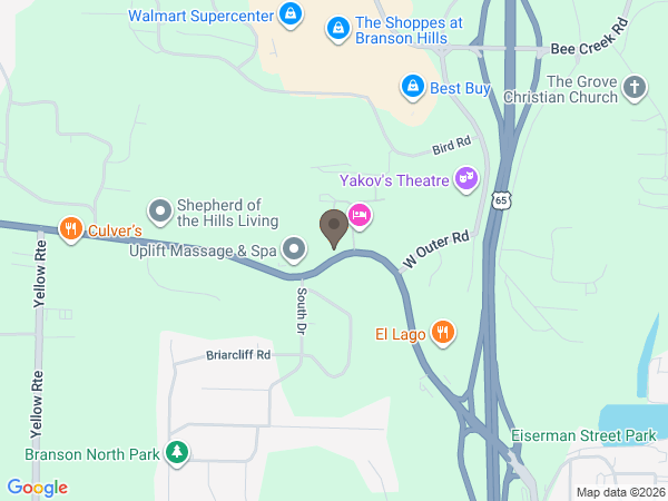 Map showing location of Greenlawn Funeral Home: Branson