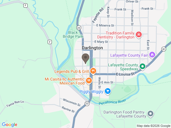 Map showing location of Erickson Funeral Home