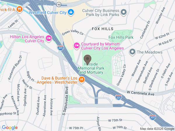 Map showing location of Hillside Memorial Park & Mortuary