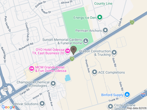 Map showing location of Sunset Funeral Home