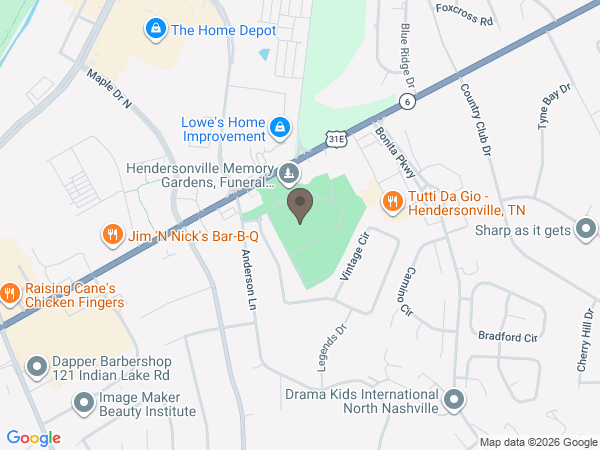 Map showing location of Hendersonville Memory Gardens