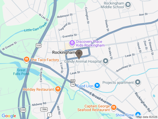 Map showing location of Watson-King Funeral Home: Rockingham