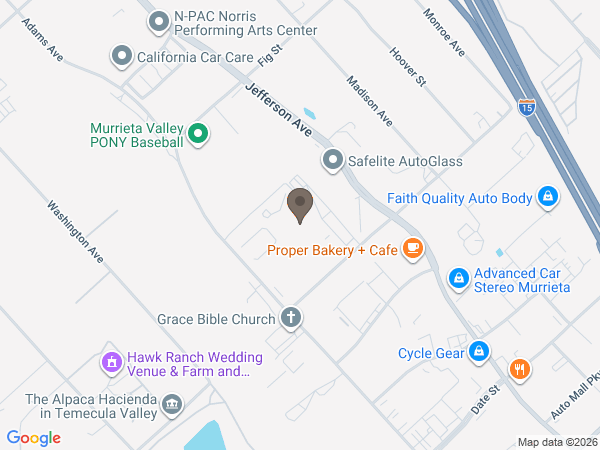 Map showing location of Evans‐Brown Mortuary: Hemet
