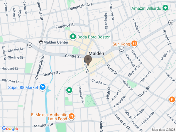 Map showing location of Boston Cremation