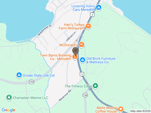 Map showing location of Mayhew Funeral Home: Meredith