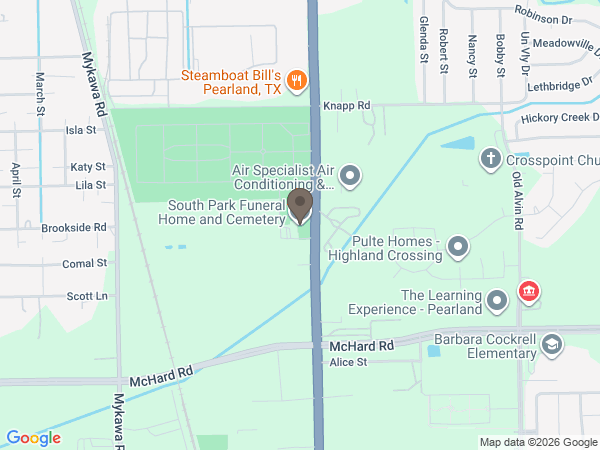 Map showing location of South Park Funeral Home